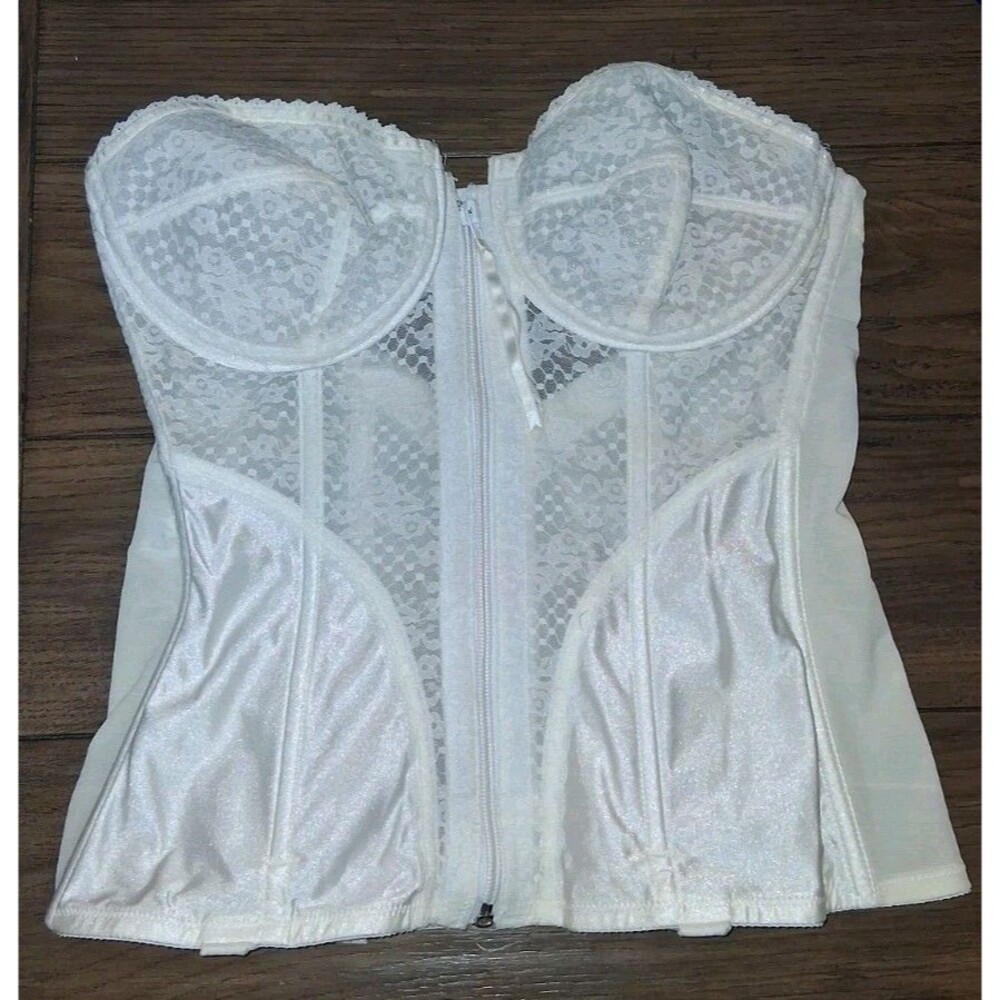 Fredericks of Hollywood Lingerie Bustier Corset Push Up Sz L  36D White Lace